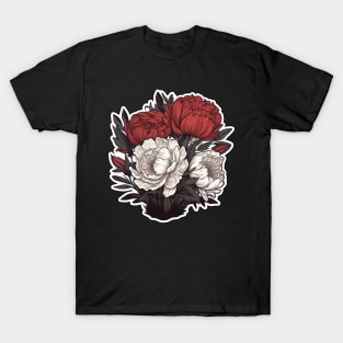 Red and White Peonies Bouquet T-Shirt